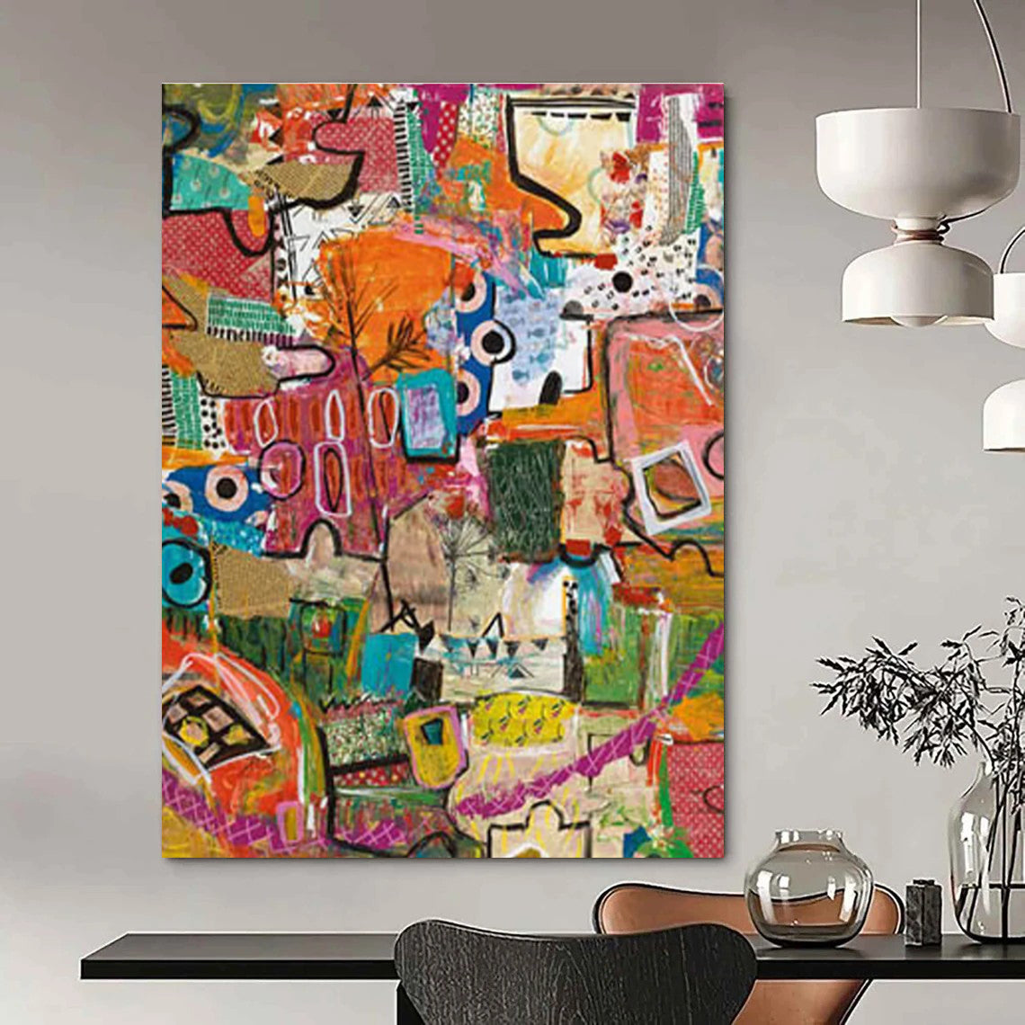 Eclectic Mixed - Media Abstract Collage Painting for Bohemian Spaces HENG293