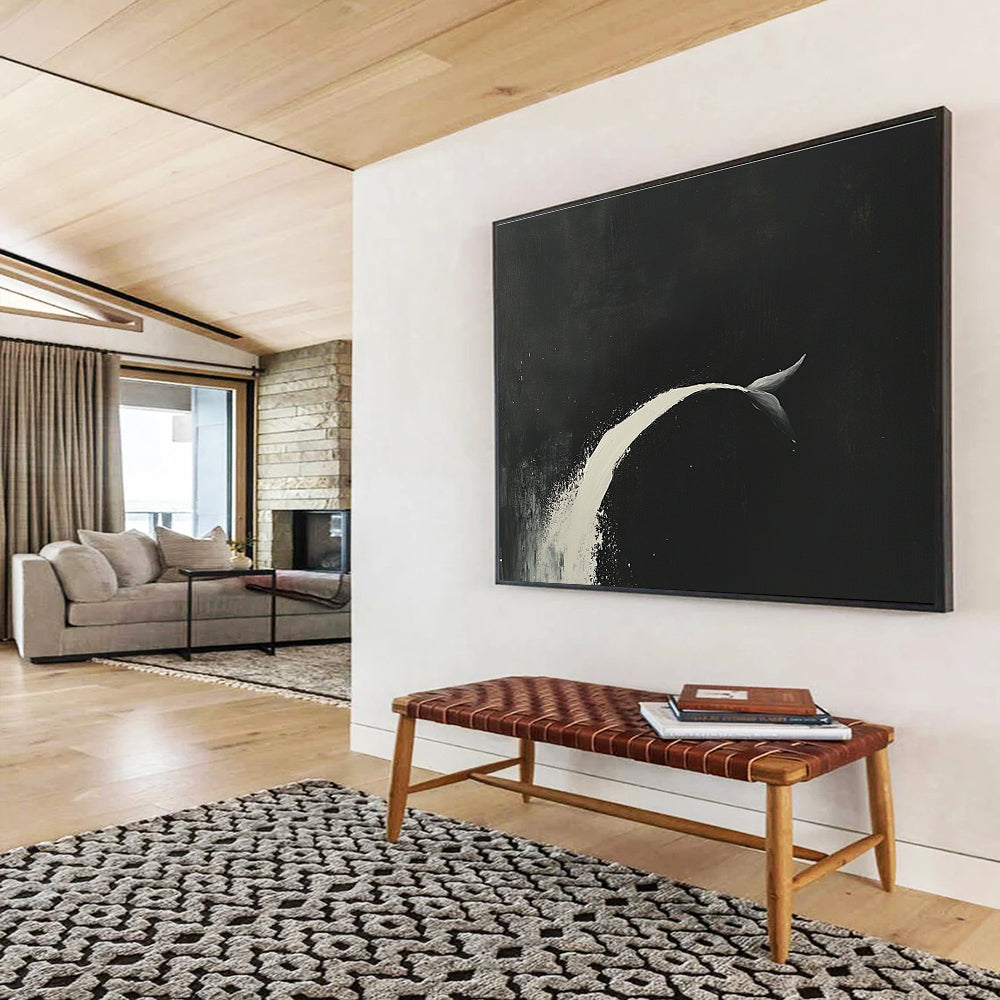 Minimalist Whale Tail with Dramatic Contrast Abstract Painting ABS345