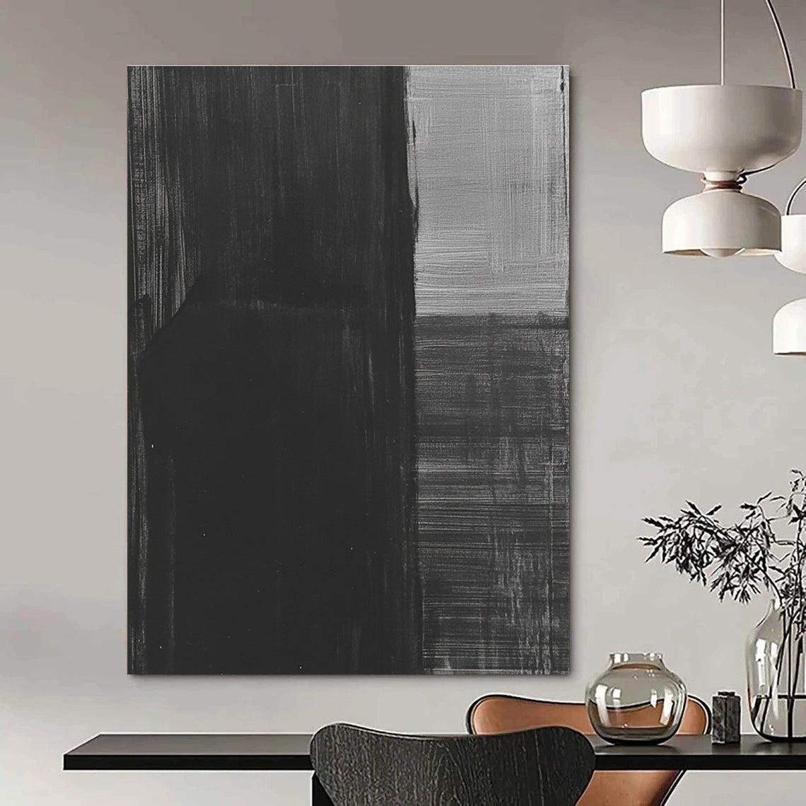 Abstract Black and Gray Painting with Textured Layers GAB0027
