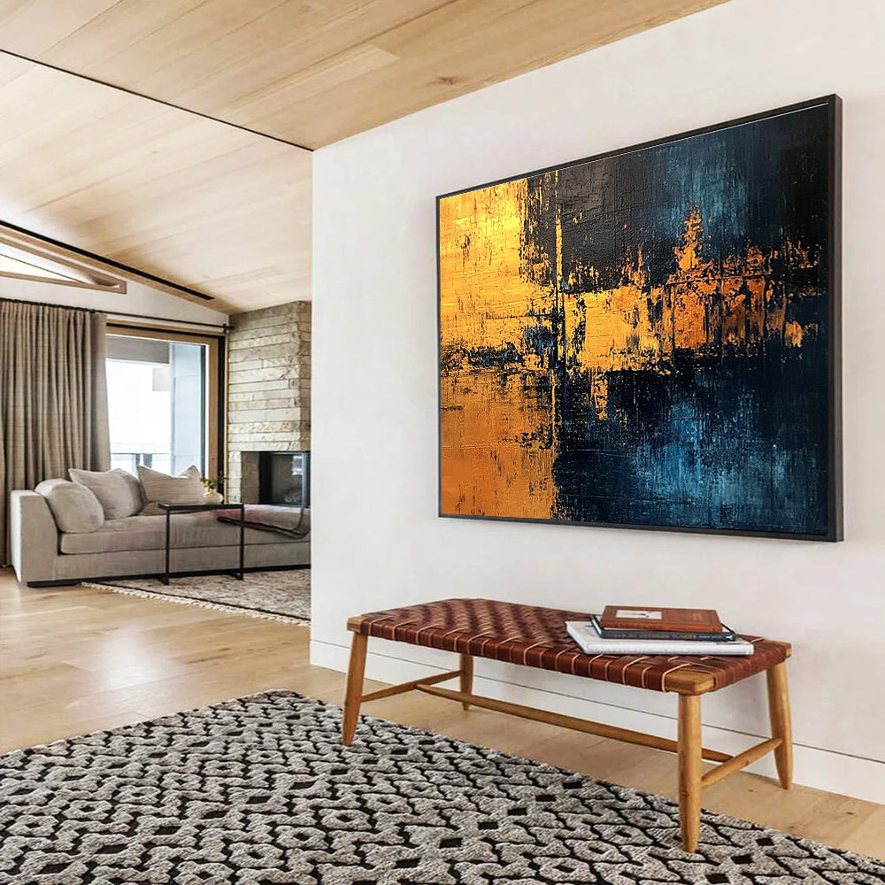 Golden Night Abstract Painting with Mysterious, Luxurious Tones ABS529