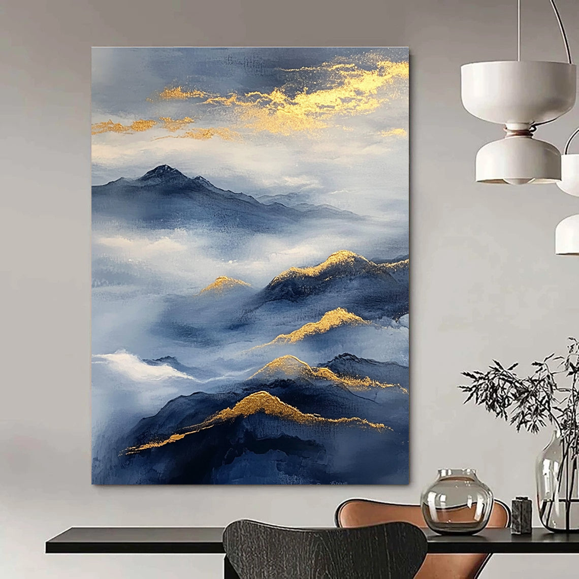 Golden - Accented Mountains Abstract Painting for Serene Spaces GAB0692