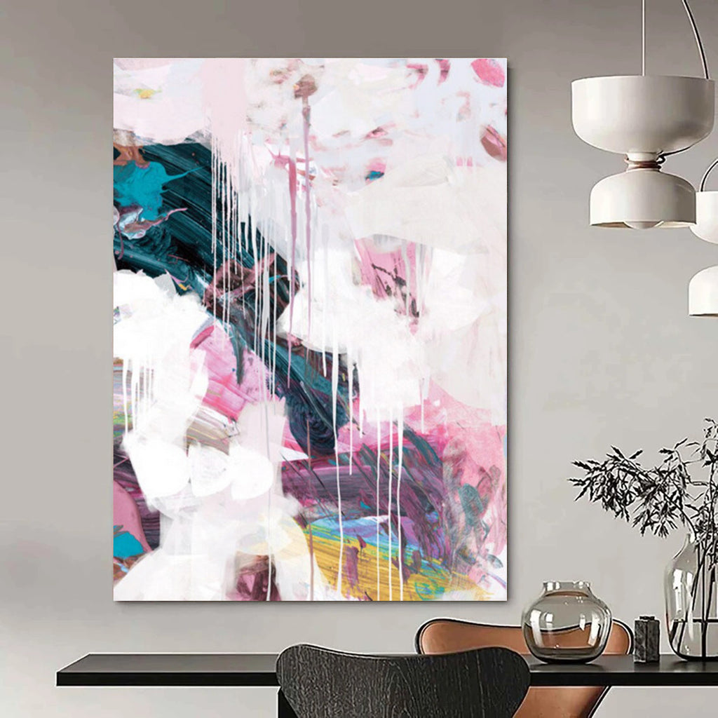 Pink - White Dripping Abstract Painting for Feminine - Styled Boutiques HENG192
