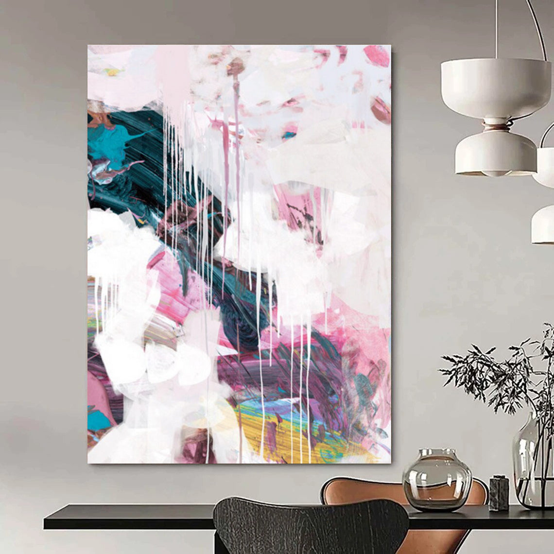 Pink - White Dripping Abstract Painting for Feminine - Styled Boutiques HENG192