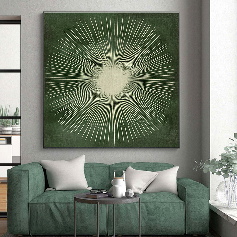 Green Sunburst Design Abstract Painting with Radiant Symmetry WINK267