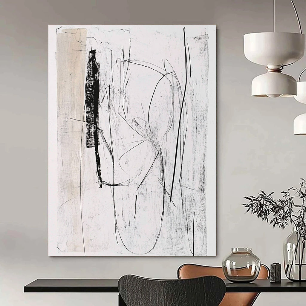 Black and White Sketch Abstract Painting of Minimalist Lines GAB0117