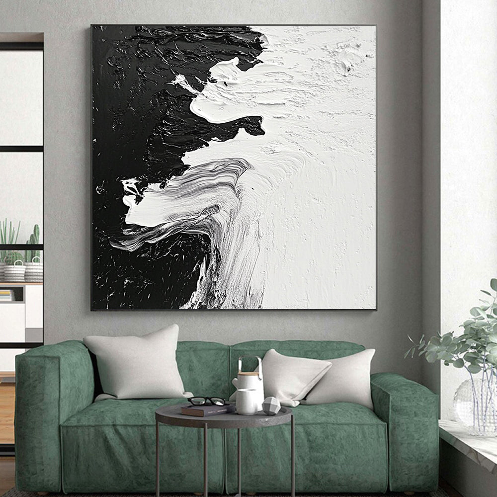 Black - White Abstract Flow Painting with Dynamic Textures WINK350