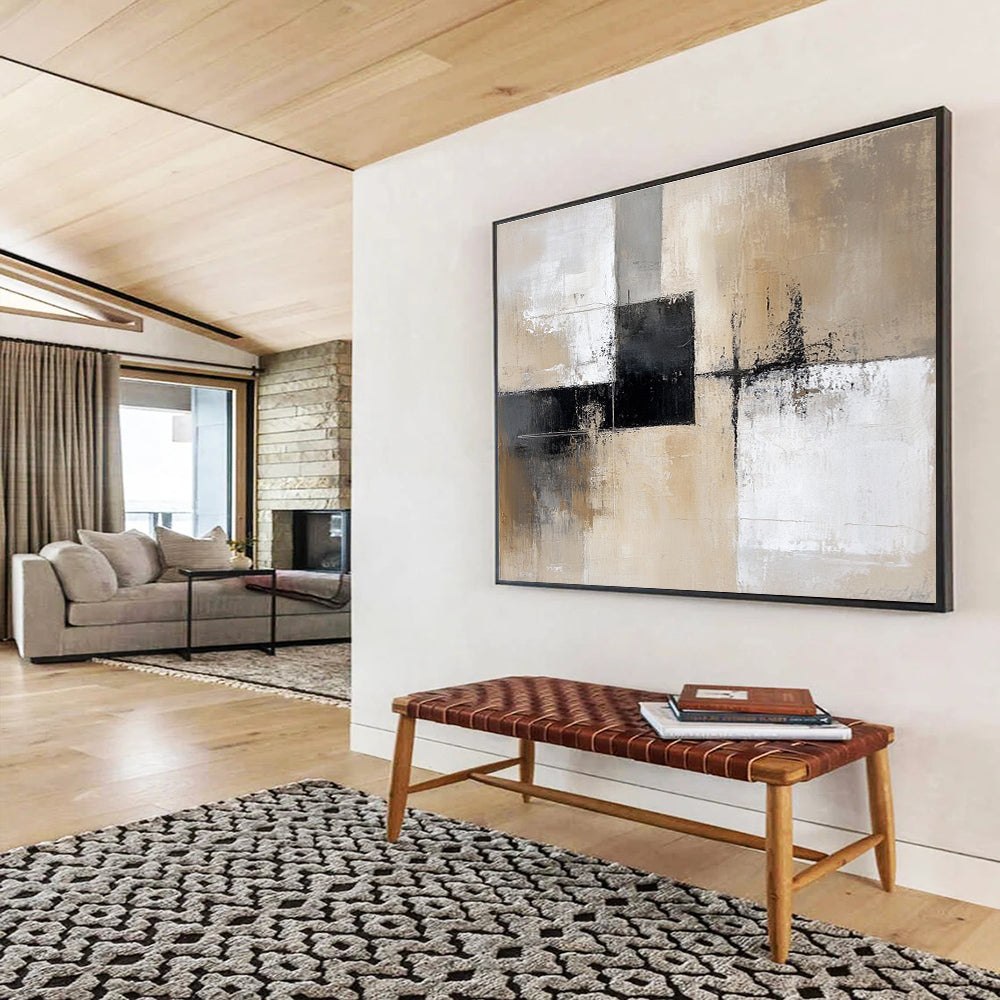 Neutral Geometric Abstract Painting with Subtle, Modern Compositions ABS527
