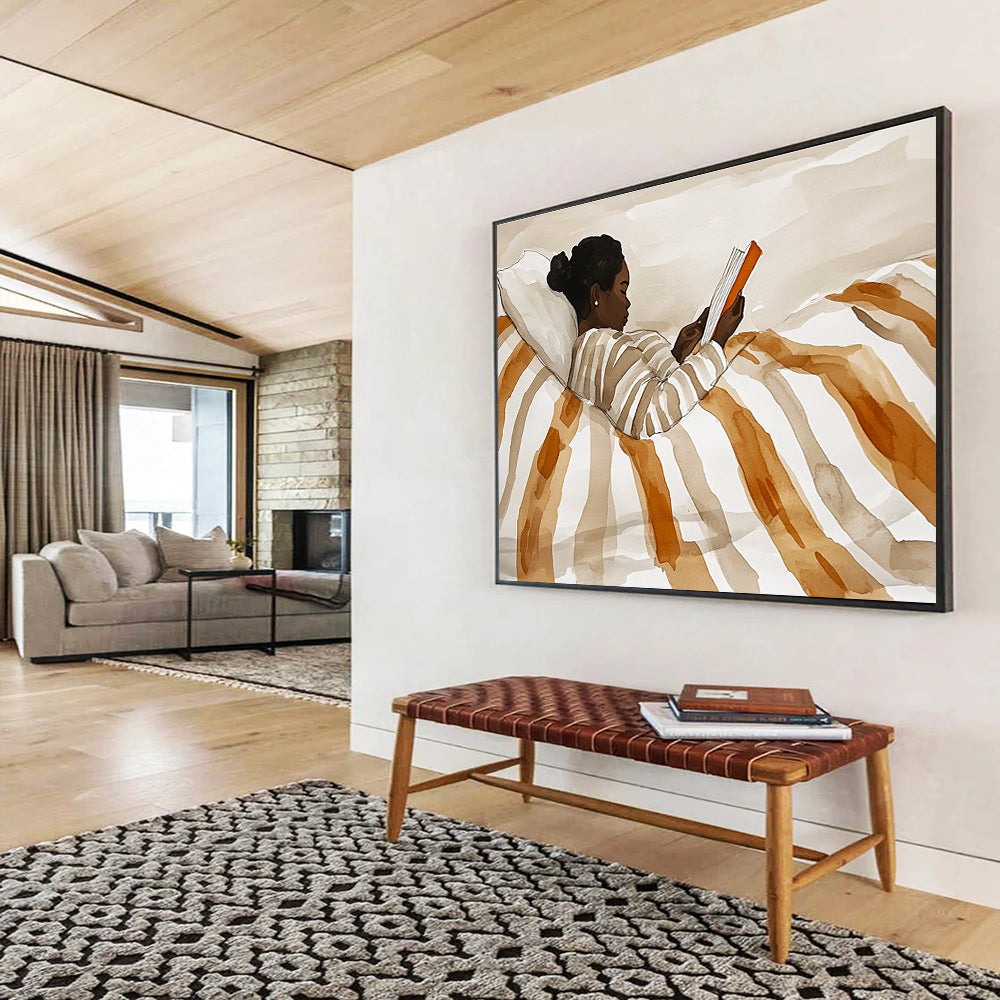 Woman Reading in Bed Abstract Painting with Intimate Comfort ABS615
