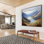 Misty Mountain Valley Lake Painting with Soothing Tranquil Hues ABS560