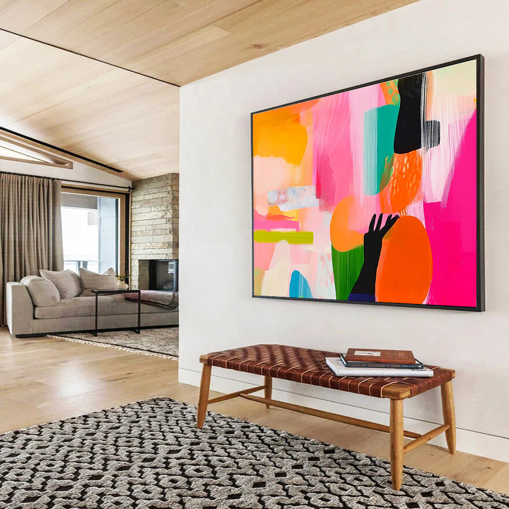 Pink and Orange Abstract Painting with Bold, Expressive Energy ABS458