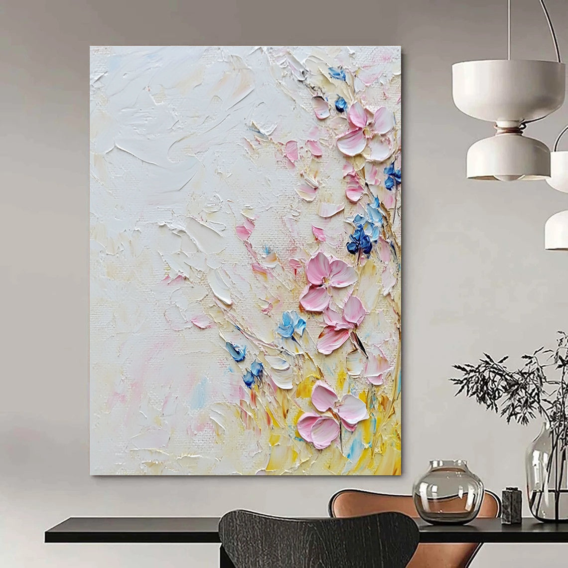 Pastel Floral Side Textured Abstract Painting for Light - Filled Interiors GAB1412