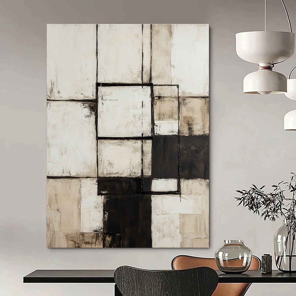 Monochrome Square Abstract Painting for Modern Art Gallery Minimalist Sections GAB1179