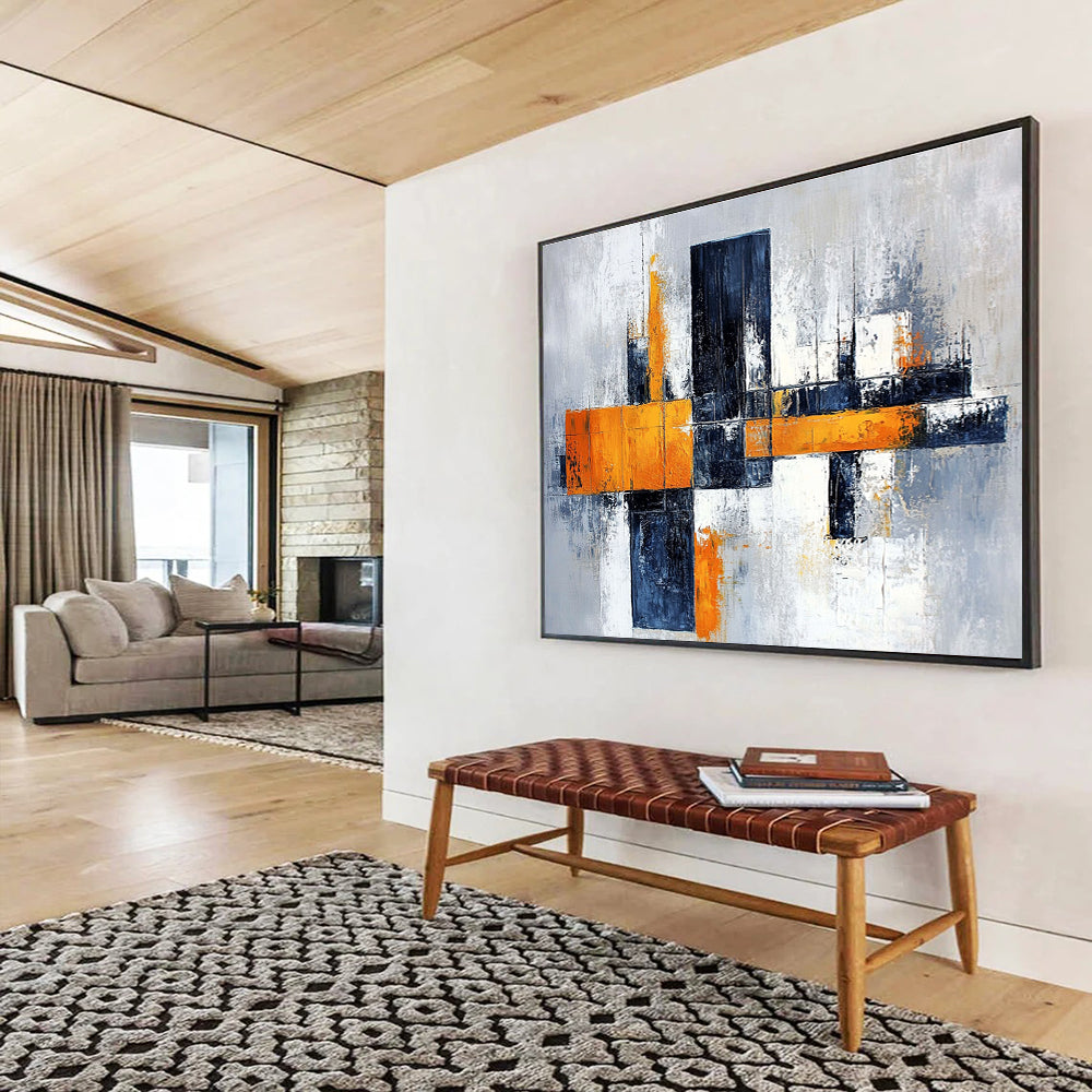 Orange - Gray Abstract Painting with a Modern Industrial Vibe ABS259