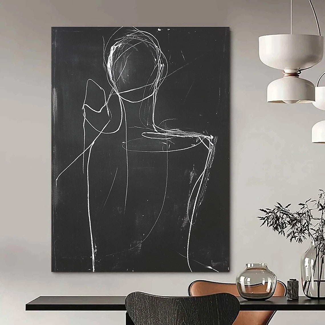 Minimalist Figure Sketch Painting with Expressive Lines GAB0109