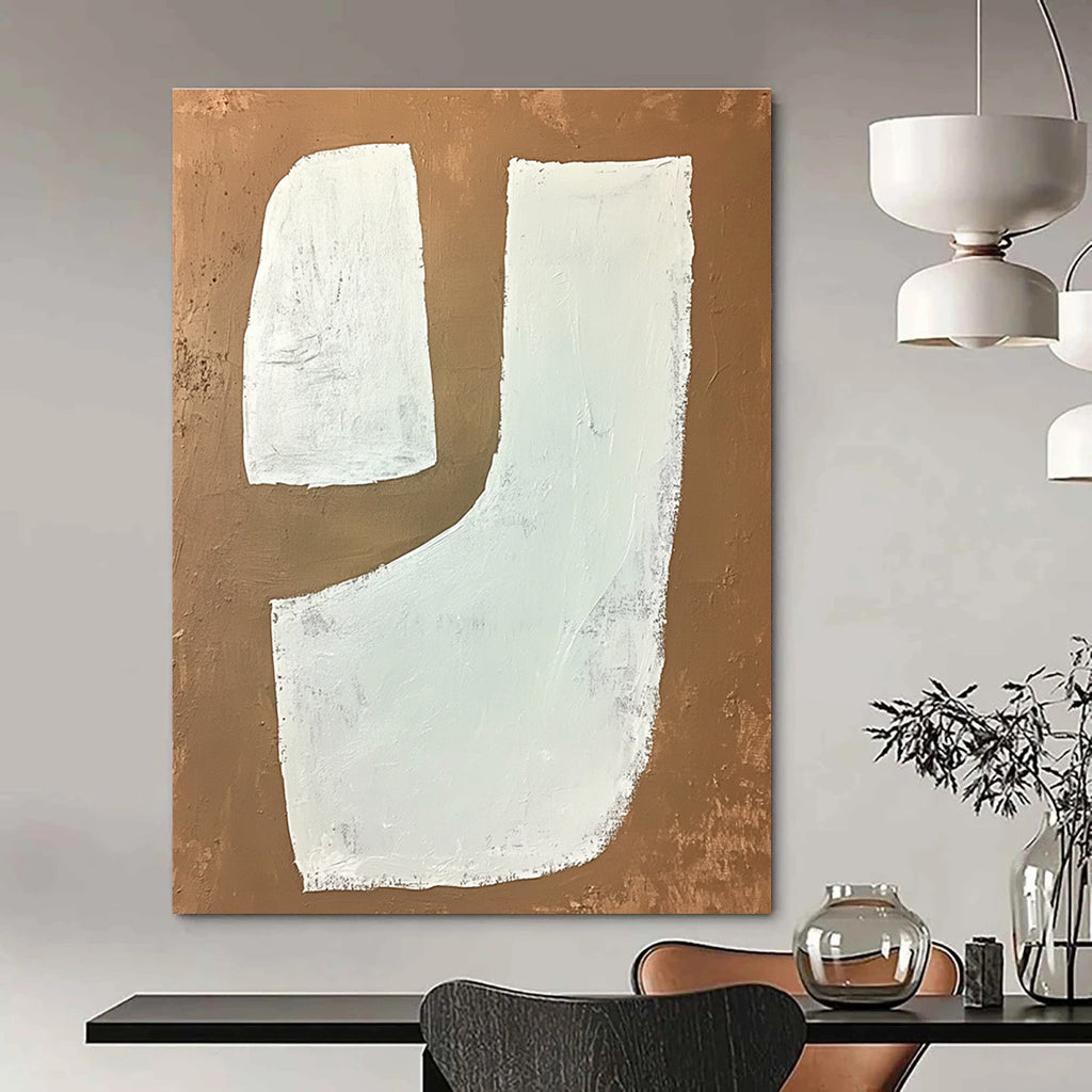 White Shapes on Brown Geometric Abstract Painting for Modern Decor GAB1533