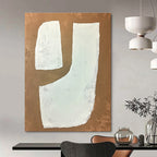 White Shapes on Brown Geometric Abstract Painting for Modern Decor GAB1533