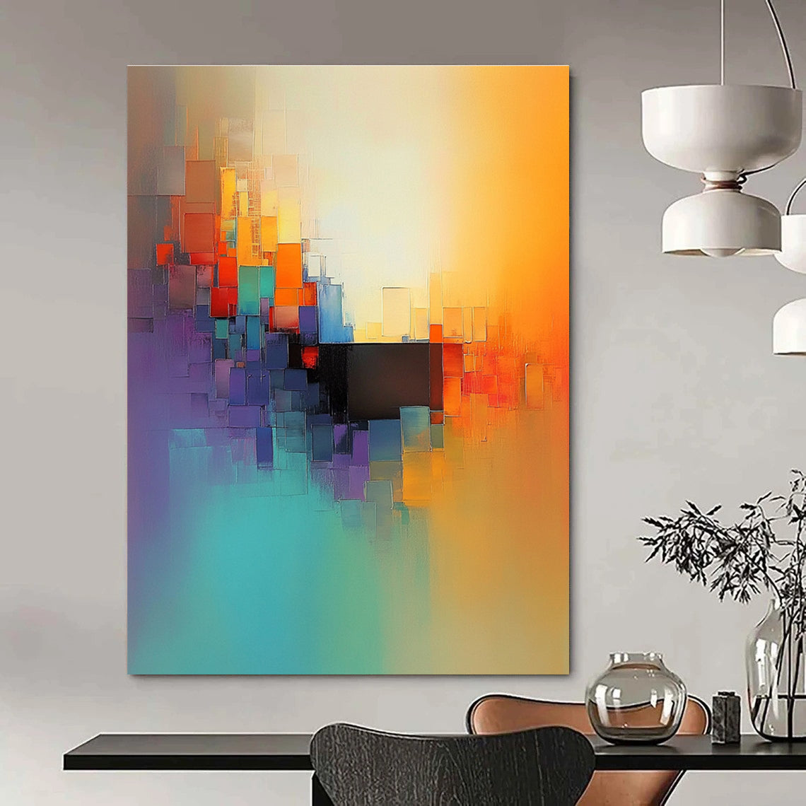 Colorful Cubist - Inspired Abstract Painting for Contemporary Art Galleries GAB1151
