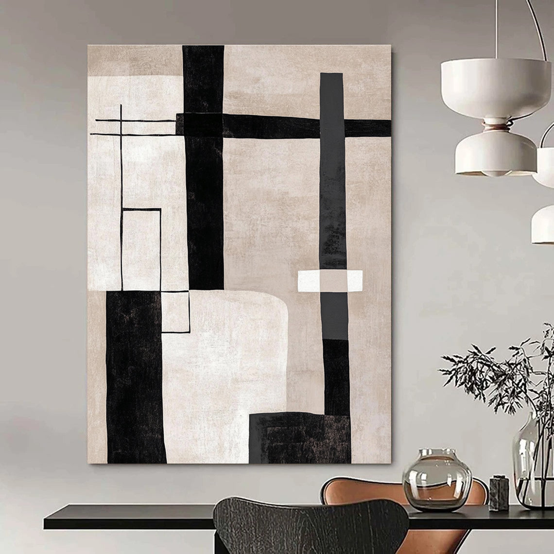 Geometric Neutral Abstract Painting for Industrial - Chic Lofts GAB0781