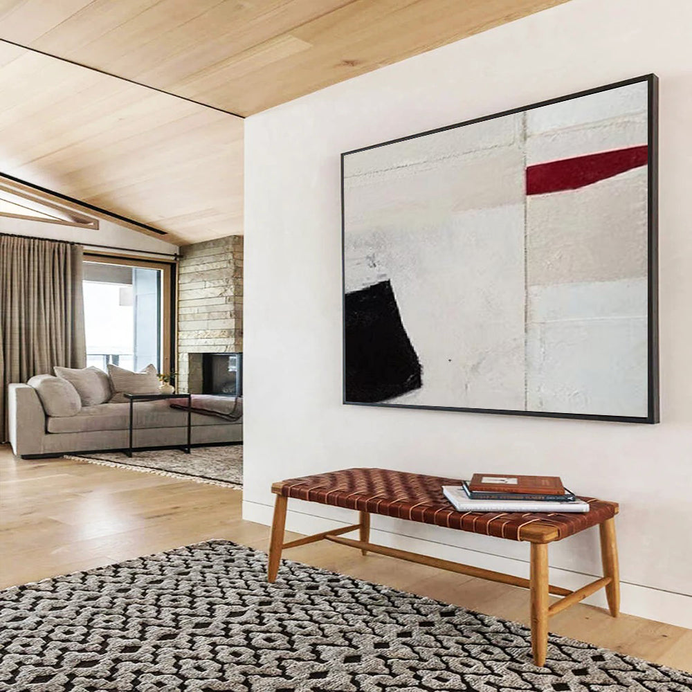Red - Black - White Abstract Painting for Bold Minimalist Spaces YHT110