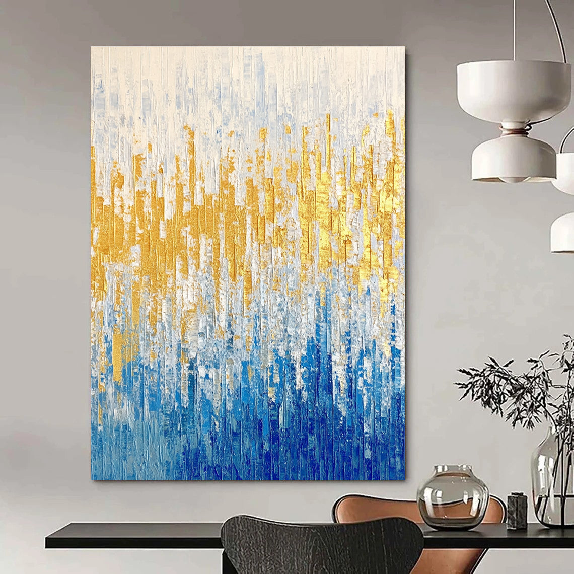 Blue and Gold Strokes - Elegant Abstract Painting GAB0577