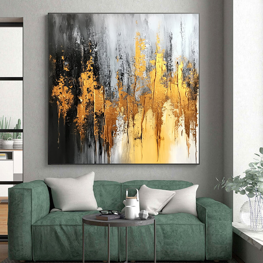Gray Gold Abstract Painting with Luxe Drama WINK696