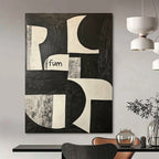 Black and White Shapes with “fum” Conceptual Graphic Abstract Painting GAB0275