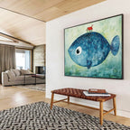 Blue Fish with a House  Whimsical Fantasy ABS069