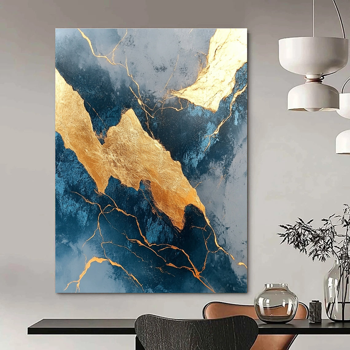 Blue and Gold Marble Abstract Painting for Luxury Hotel Lobbies GAB1351