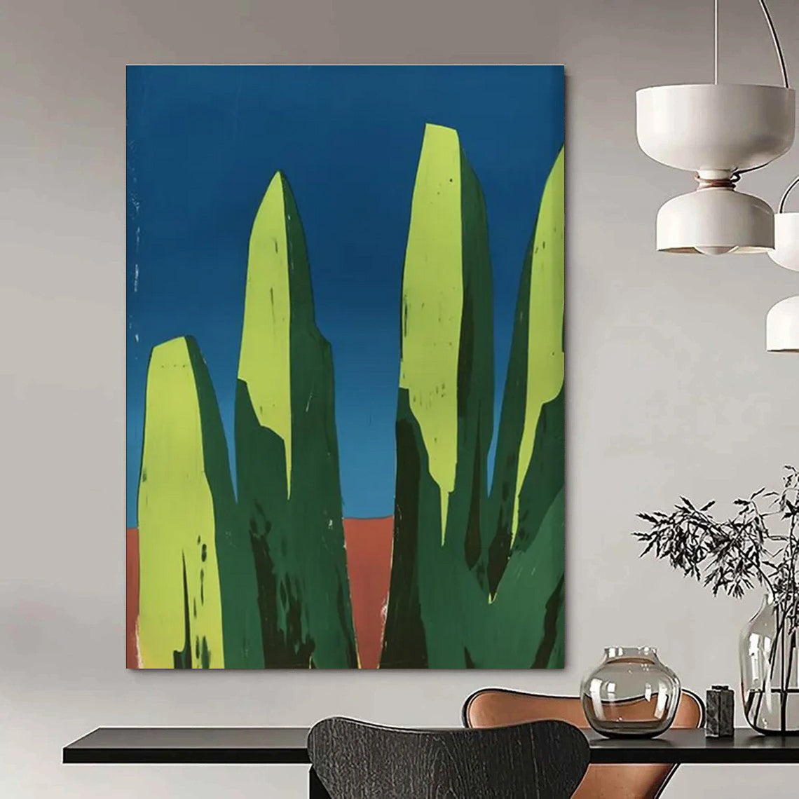 Minimalist Green Rocks Abstract Painting for Modern Minimalist Offices HENG093