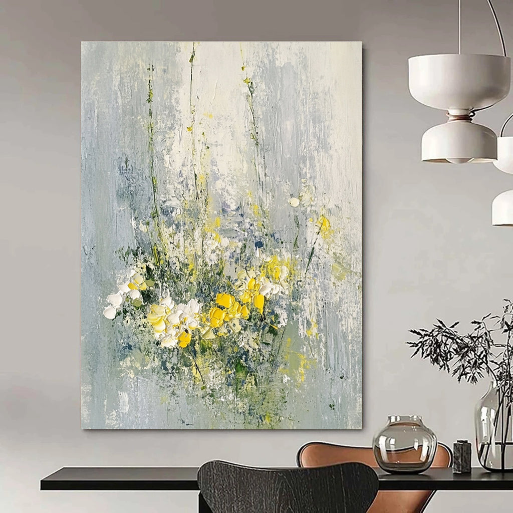 Yellow and White Flowers - Cheerful Floral Abstract Painting GAB0615