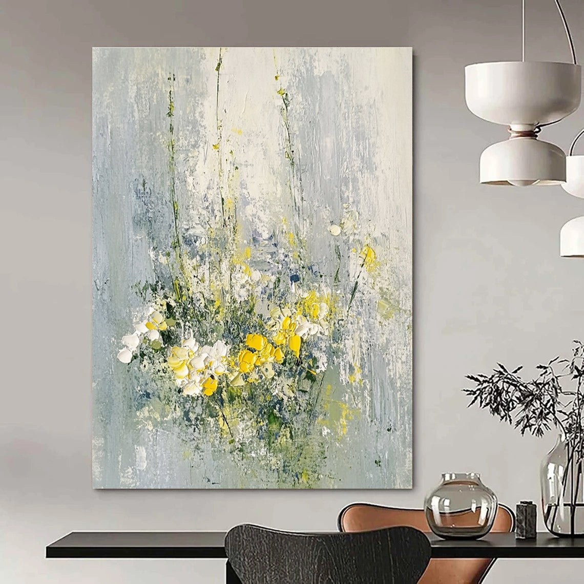 Yellow and White Flowers - Cheerful Floral Abstract Painting GAB0615
