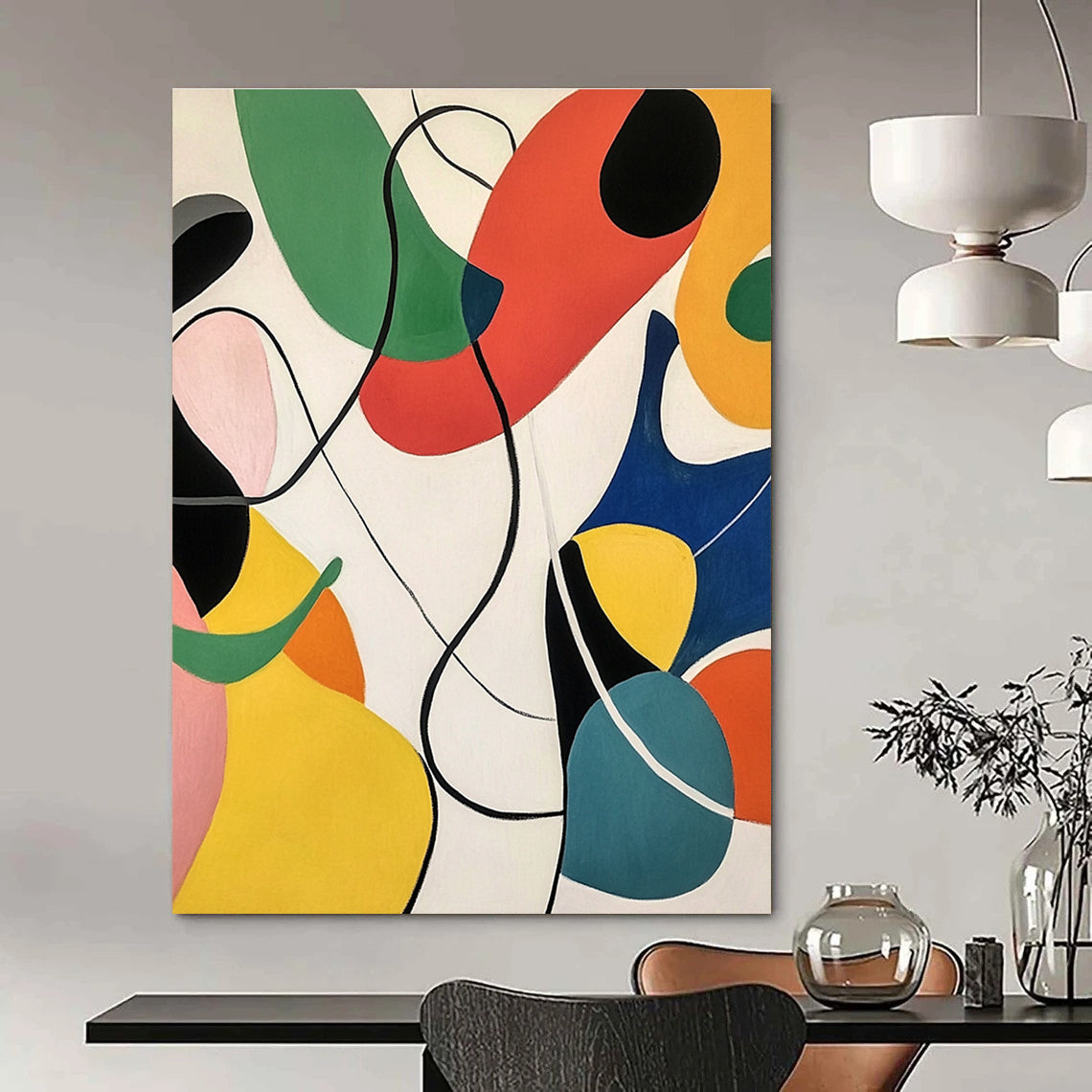 Colorful Curved Shapes Abstract Painting for Creative Studio Spaces GAB1355