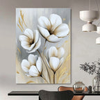White Flowers with Gold Luxe Abstract Painting for Glamorous Interiors GAB1524