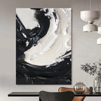 Black - White Swirl Textured Abstract Painting for Contemporary Bedrooms HENG385