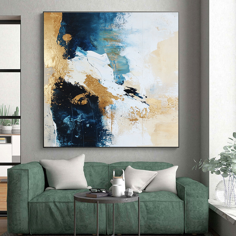 Blue Gold Abstract Painting with Dynamic Elegance WINK723