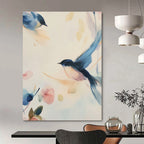 Watercolor Birds and Flowers Abstract Painting for Serene Bedrooms GAB0970