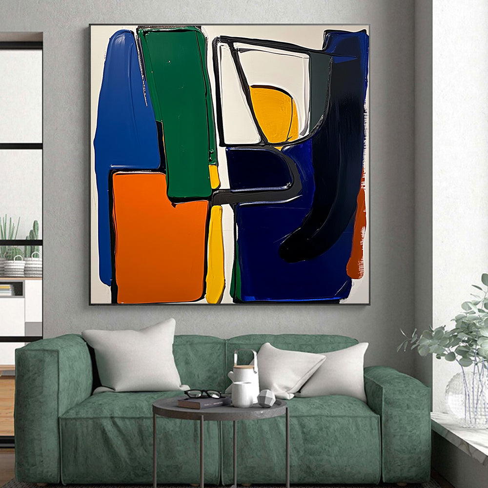 Color - Blocked Geometric Abstract Painting with Bold Vibrancy WINK220