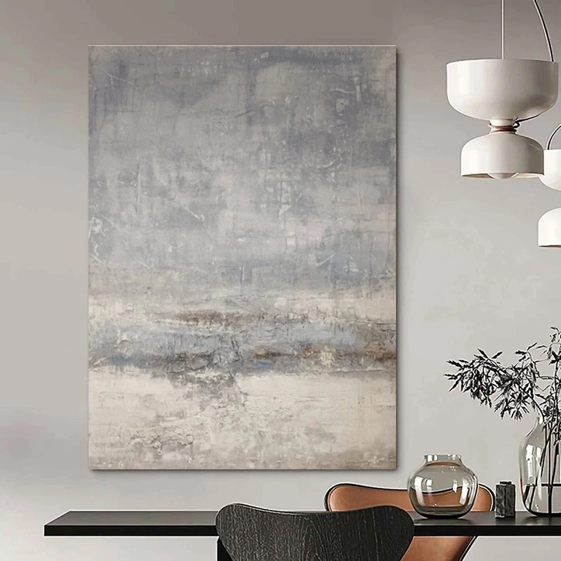 Subtle Gray Abstract Landscape Abstract Painting for Minimalist Art Galleries HENG058