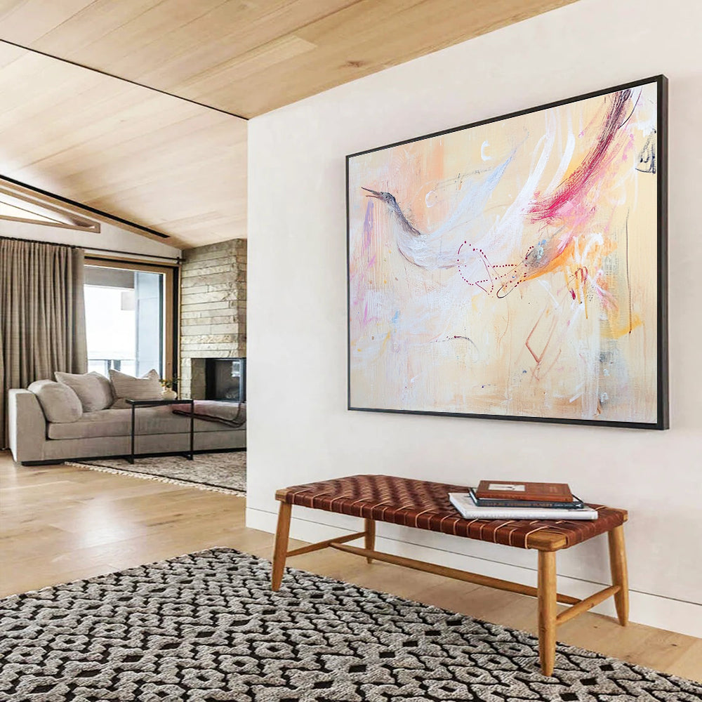 Ethereal Bird Abstract Painting with Delicate Graceful Forms ABS543