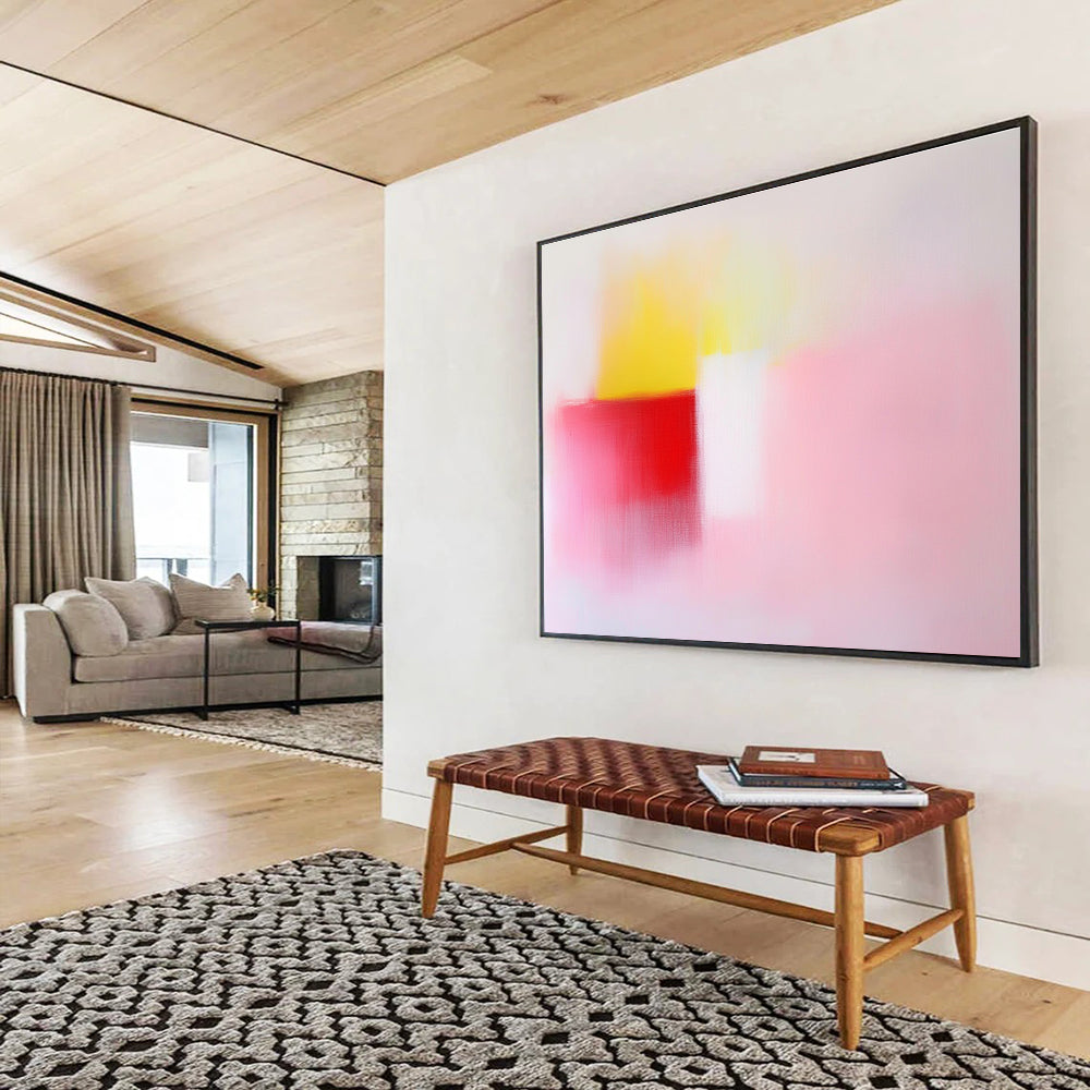 Soft Pink, Yellow and Red Abstract Painting with Gentle Warmth ABS410