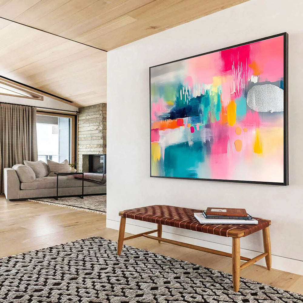 Colorful Abstract Composition with Silver Accent Abstract Painting ABS374