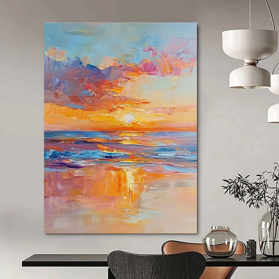 Colorful Sunset Sea Abstract Painting for Coastal Hotel Lobbies GAB1284