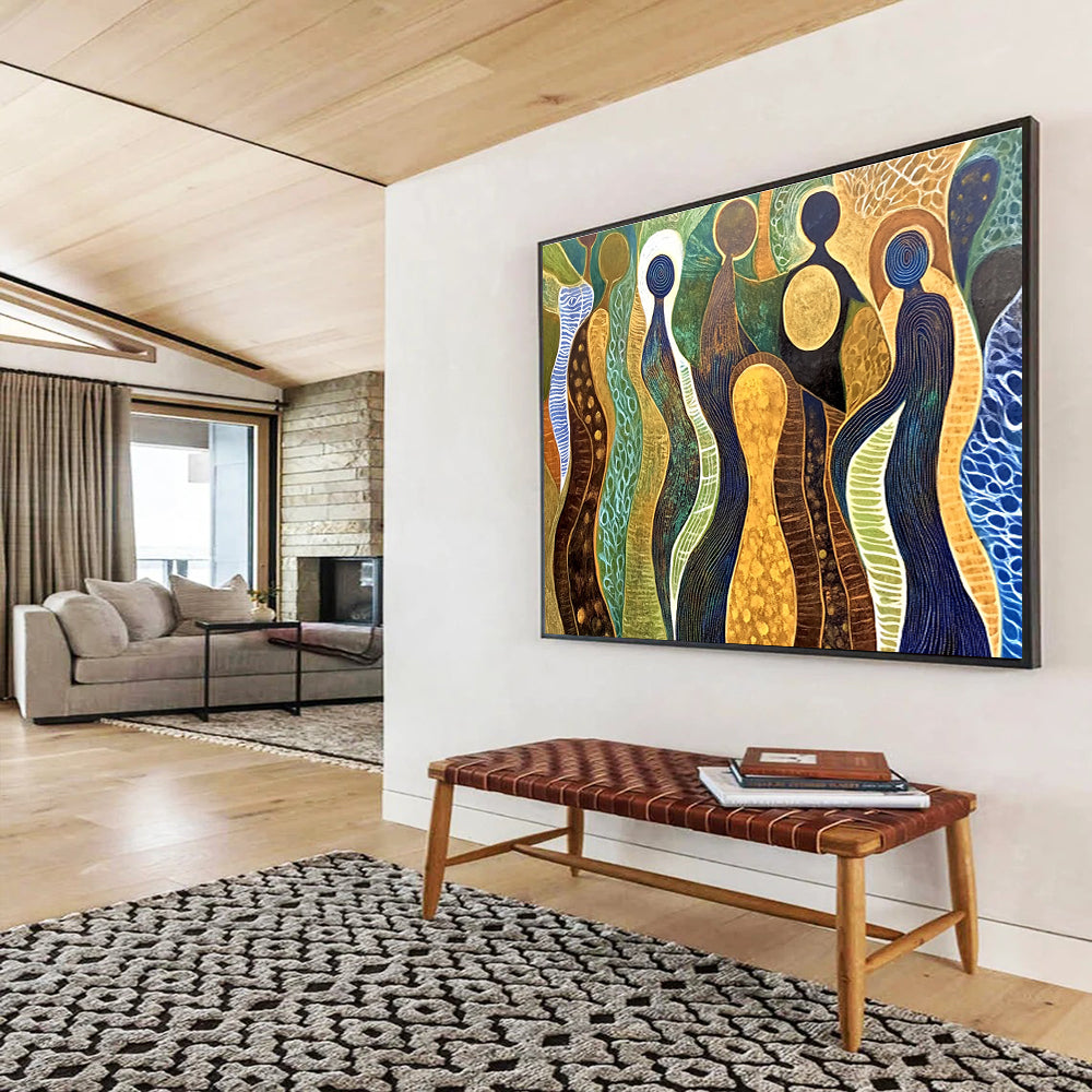 Abstract Human - Shaped Forms Painting with Cultural Symbolism ABS578