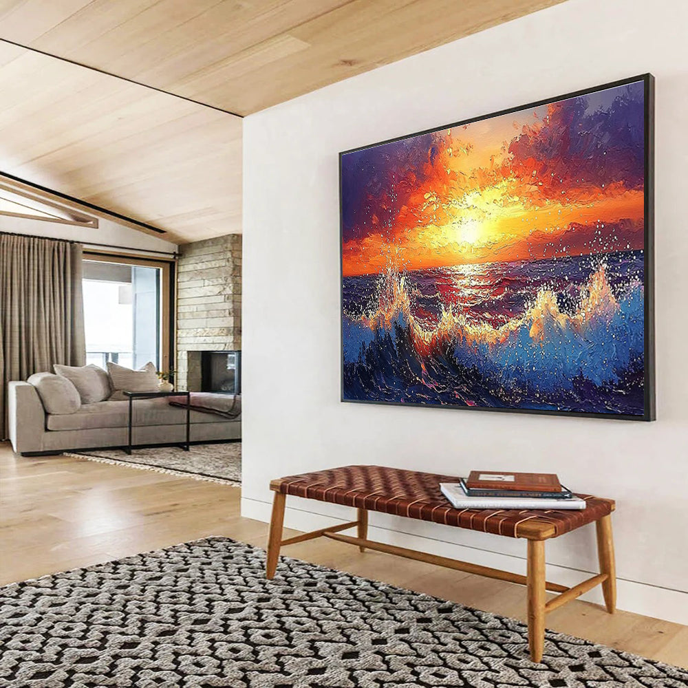 Ocean Sunset Abstract Painting for Coastal Restaurants YHT165