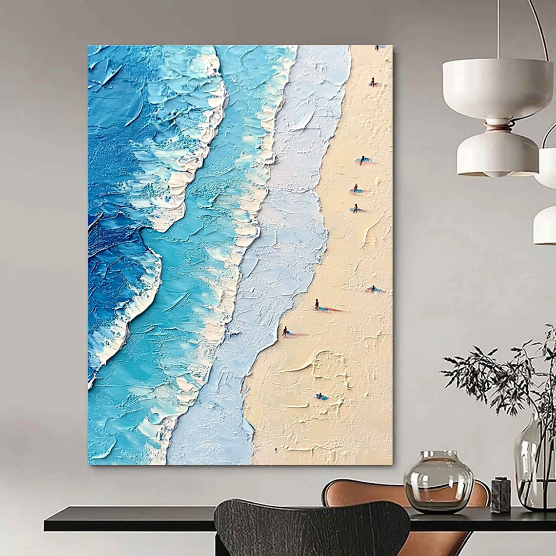 Textured Beach Scene Abstract Painting for Coastal Home Living Rooms GAB1270