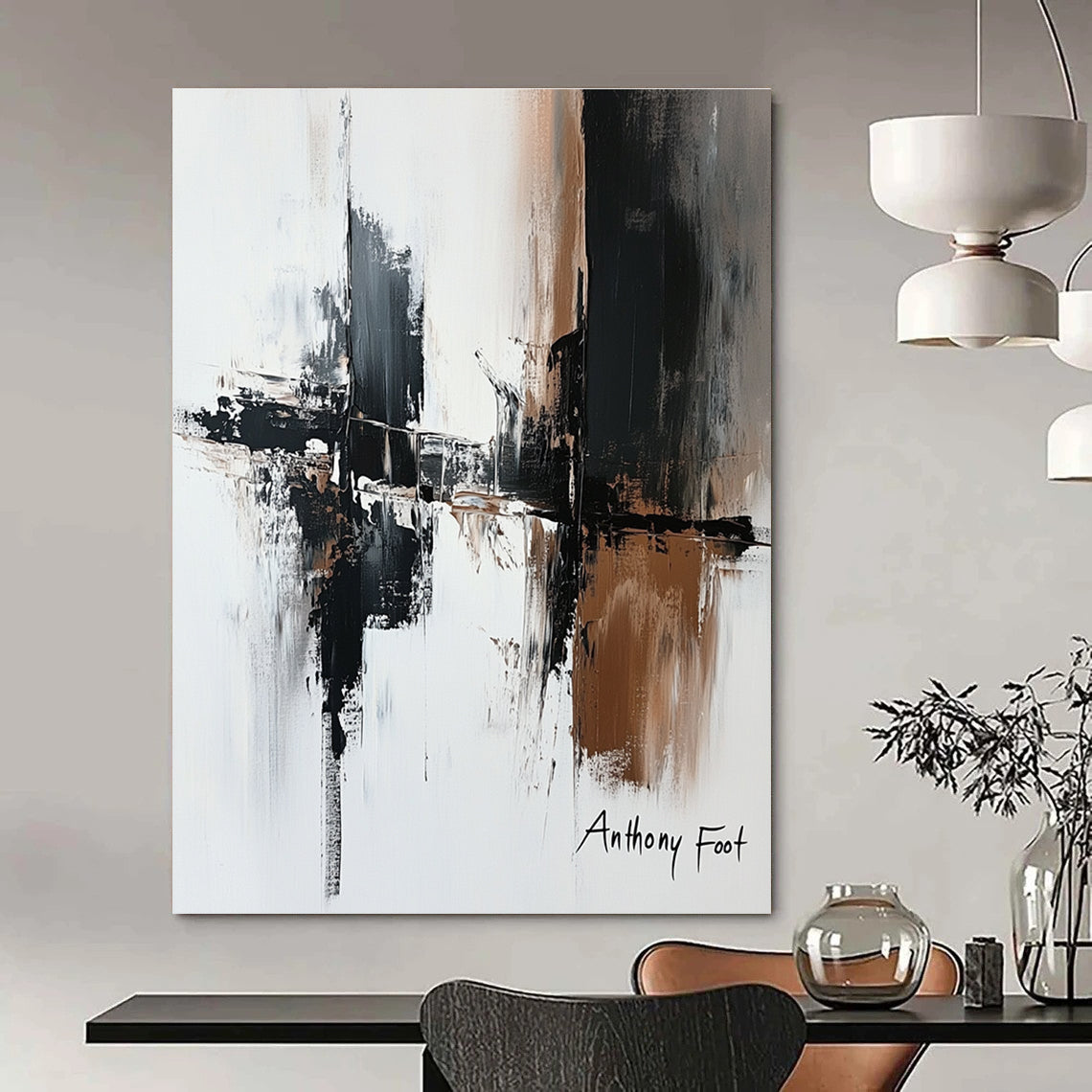 Monochrome Abstract Strokes Artistic Abstract Painting for Modern Spaces GAB1400