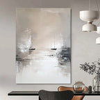 Serene Monochrome Sailboats Abstract Painting for Calm Spaces GAB0671