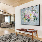 White and Pink Flower Bouquet Abstract Painting with Impasto ABS284