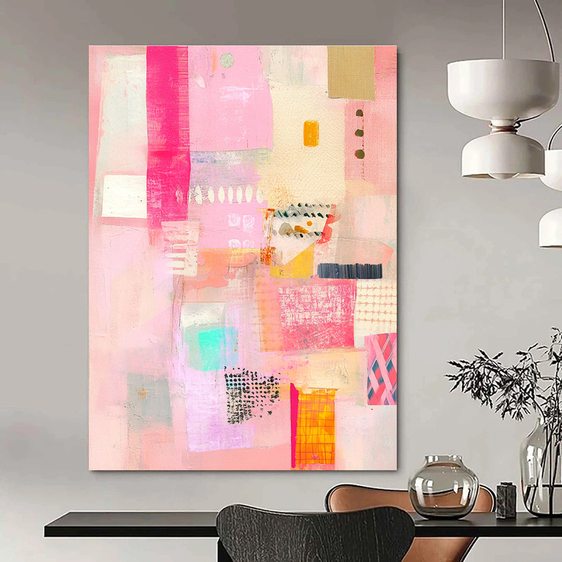 Pink Abstract Collage Painting for Feminine - Themed Boutiques GAB1348