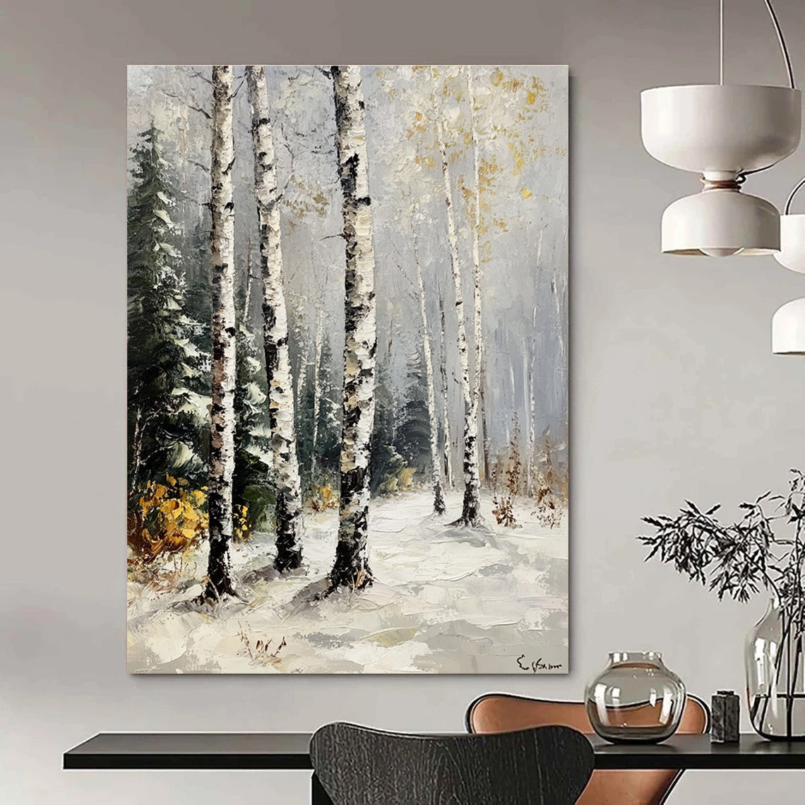Winter Birch Forest II Serene Abstract Painting for Calm Interiors GAB1431